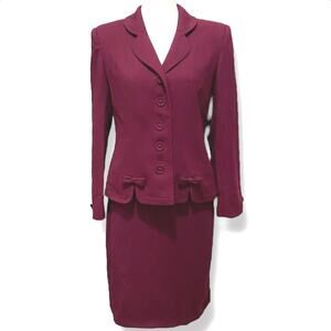 Vintage Herbert Grossman Suit Size 6 Burgundy Wool Crepe Skirt and Blazer